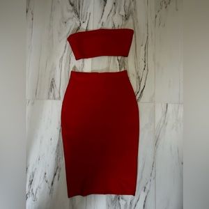 red 2 piece bodycon set